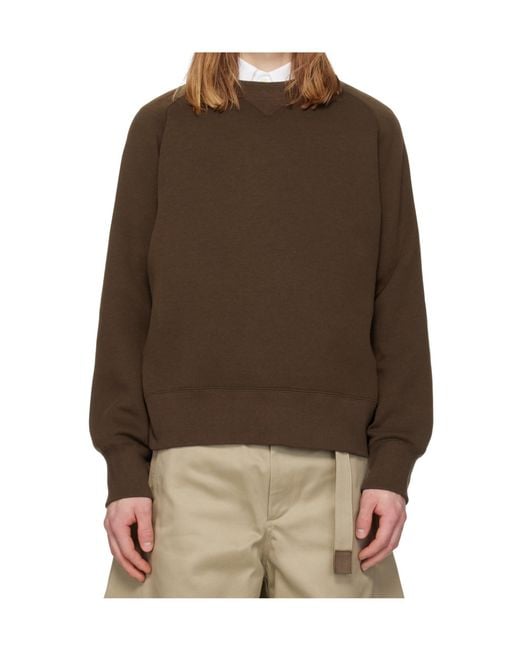 Sacai Brown Crew Neck Pullover Sweatshirt for men