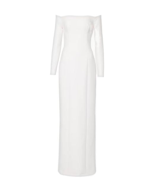 Safiyaa White Bridal Off-Shoulder Crêpe Gown
