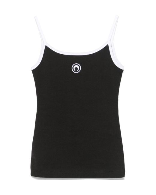 MARINE SERRE Black Contrast Trim Moon Logo Ribbed Tank Top