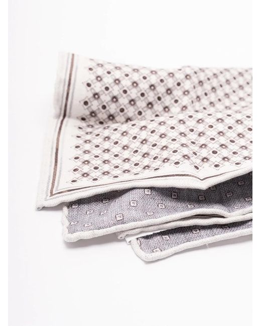 Brunello Cucinelli White Geometric Pattern Pocket Square Scarf for men