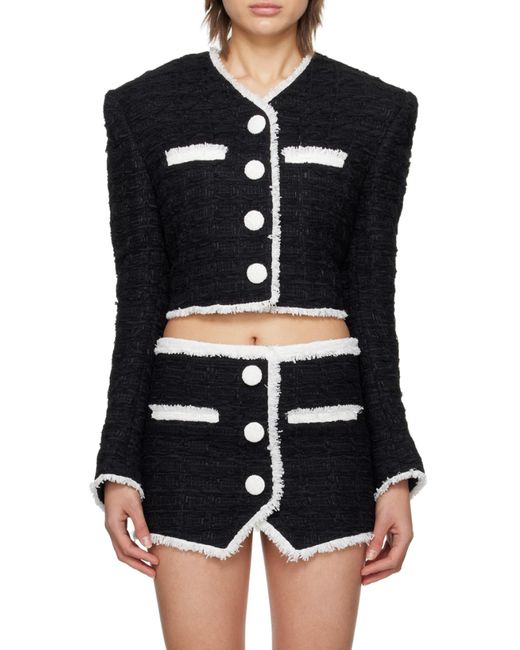 Balmain Blue Short Tweed Jacket With Contrasting Details