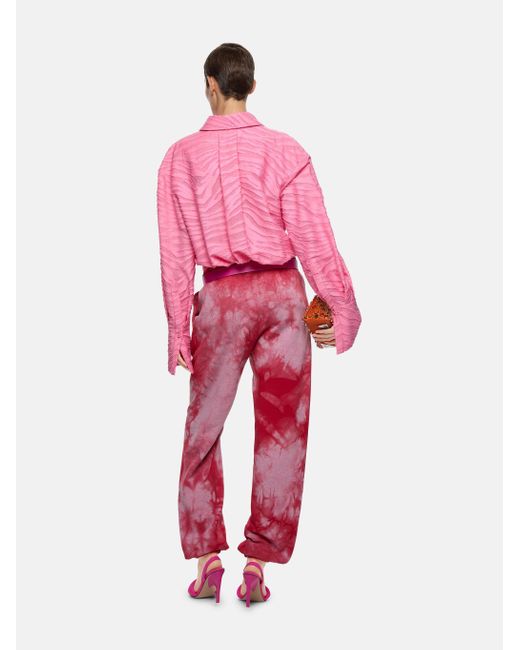 The Attico Pink The Frayed Edge Zebra Printed Shirt Dress