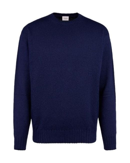 Tod's Blue Crew-Neck Knitted Sweater for men