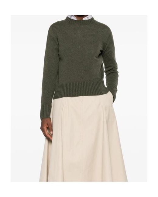 Aragona Green Long-Sleeve Ribbed-Trim Sweater