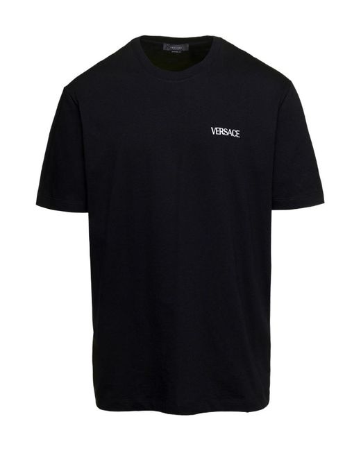 Versace Black Logo-Embroidered Crewneck T-Shirt for men