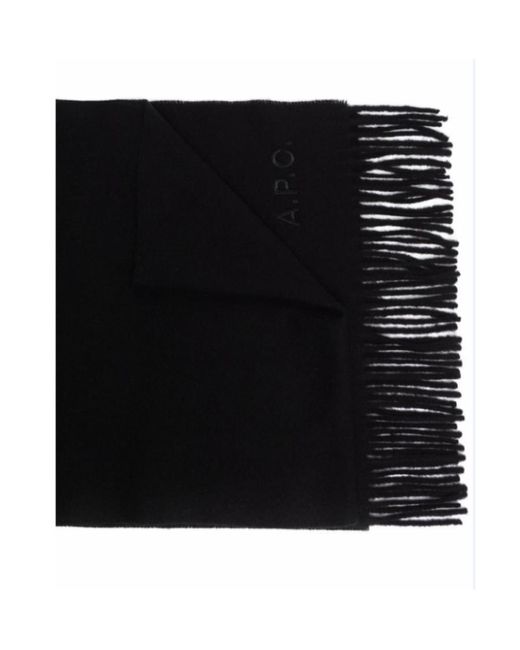 A.P.C. Black Logo-Embroidered Wool Scarf for men