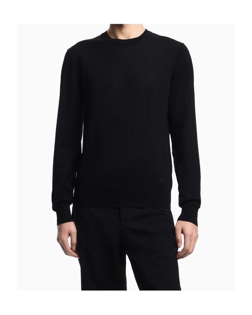 Emporio Armani Black Crew-Neck Virgin-Wool Sweater for men