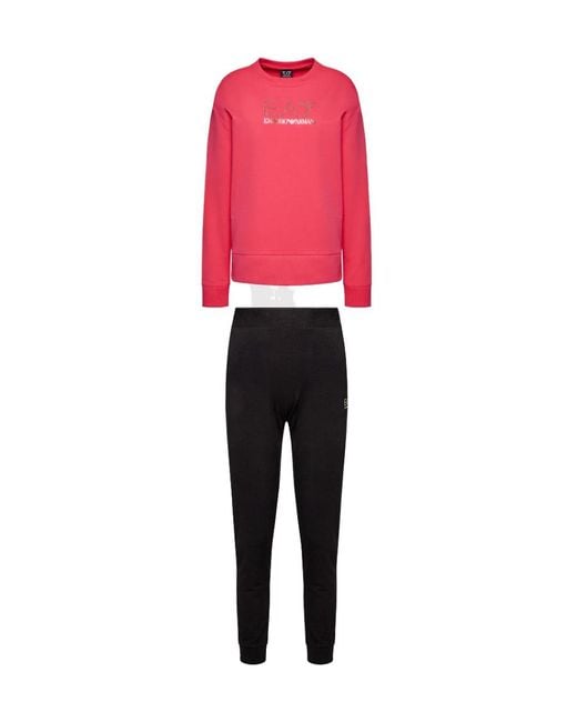 EA7 Red Logo Sweatshirt And Sweatpants Set
