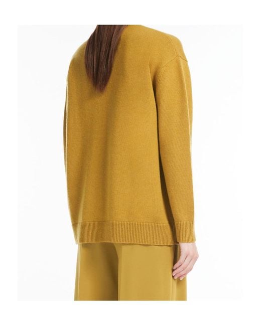 Max Mara Yellow Plata Logo Embellished Crewneck Jumper