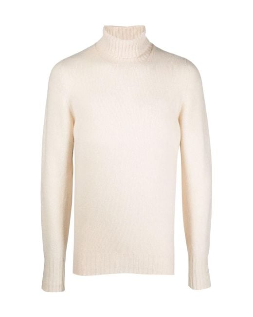 Drumohr White Ribbed Knit Turtleneck Jumper for men