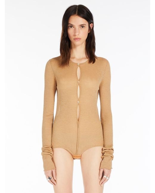 Sportmax Natural Crewneck Long-Sleeved Jumpsuit