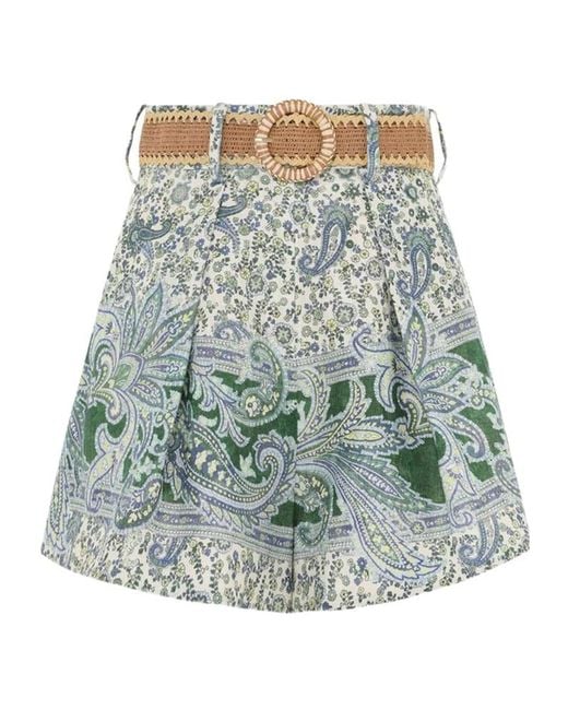 Zimmermann Green Belt-Loop Shorts
