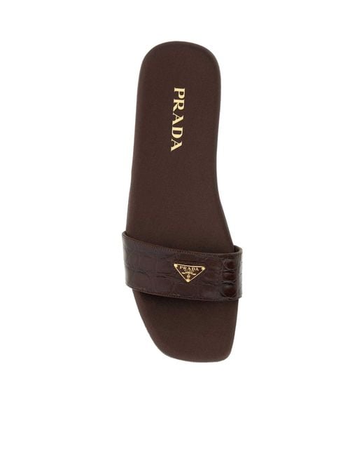 Prada White Logo Patch Square Toe Slides