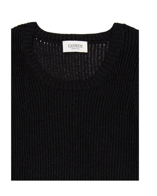 Laneus Black Ribbed Crewneck Top for men