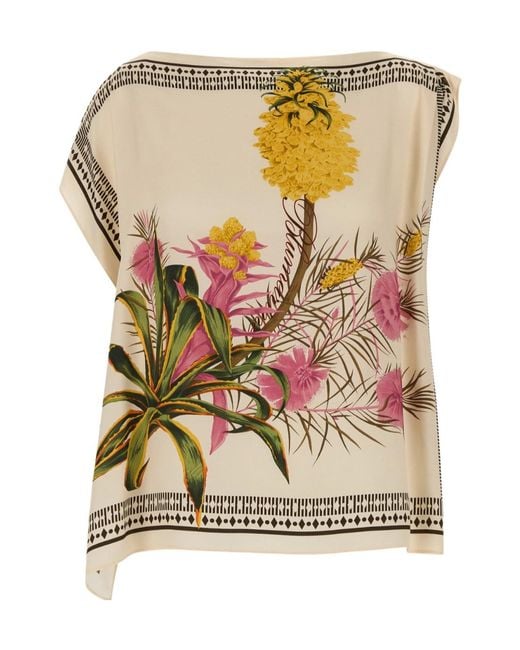 Blumarine Multicolor Asymmetric Floral Print Top