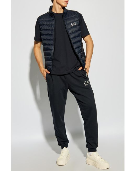 EA7 Blue Logo Printed Quilted Padded Gilet for men