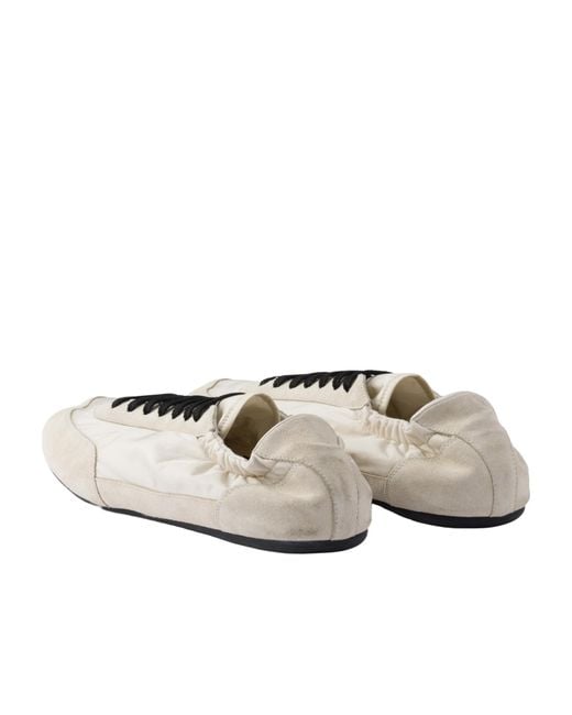 Prada White Round Toe Lace-Up Sneakers