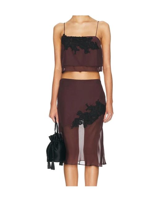 Sir Black Noria Lace-Trimmed Silk Midi Skirt