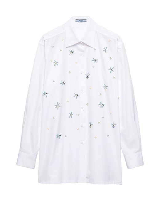 Prada White Embroidered Poplin Shirt