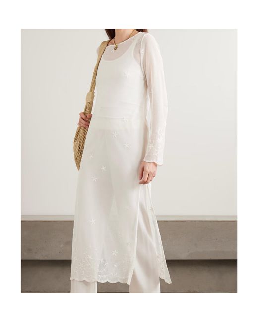 Posse White Cove Embroidered Open-Knit Cotton Kaftan