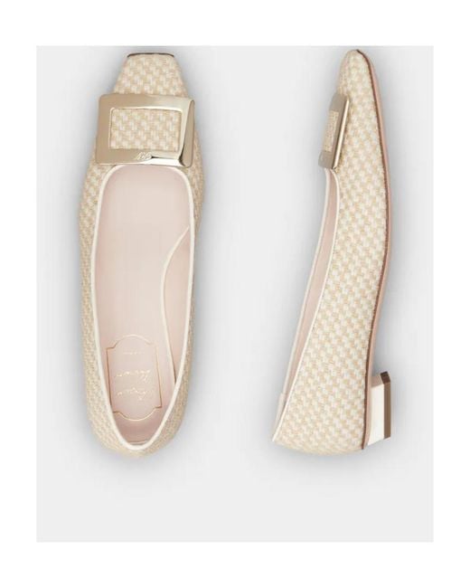 Roger Vivier Natural Belle Vivier Metal Buckle Piping Ballerinas