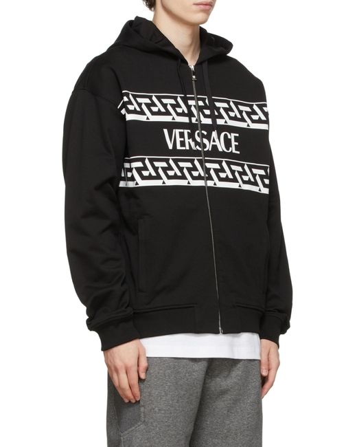Versace Black Logo Printed Hooded Sweatshirt for men