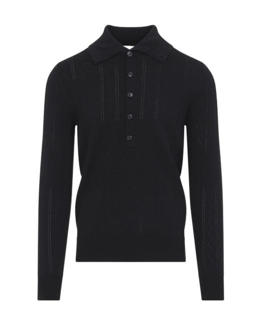 Dries Van Noten Black Long Sleeve Knitted Polo Shirt for men