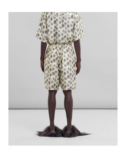 Marni Natural Light Silk Bermuda Shorts With Crayon Leopard Prints for men
