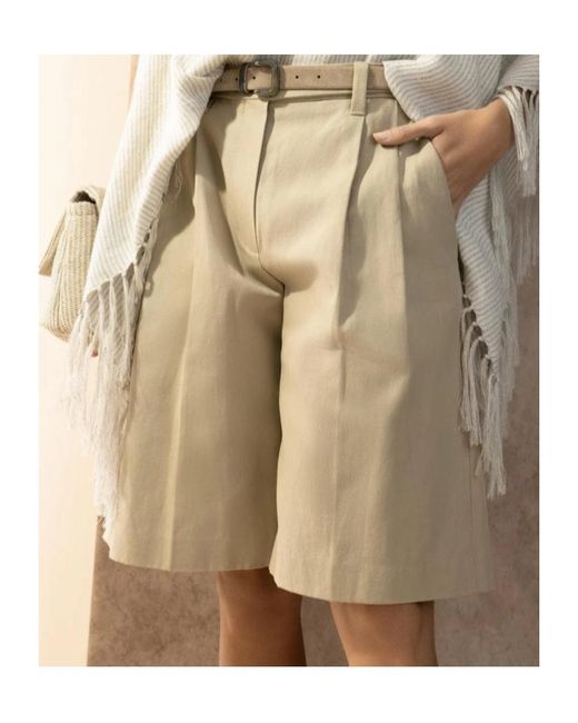 Brunello Cucinelli Natural Pleated Tailored Shorts