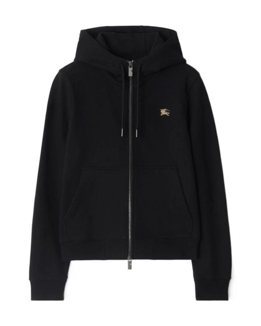Burberry Black Logo Embroidered Zip-Up Drawstring Hoodie