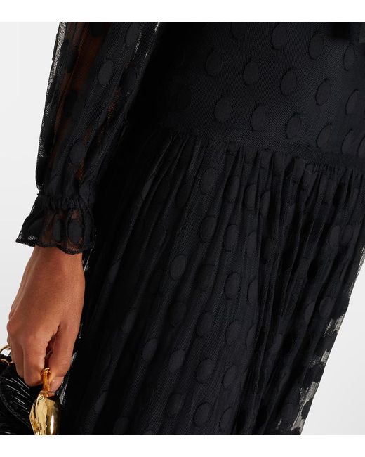 Ulla Johnson Black Dot Pattern Necktie Net Fabric Elongated Dress