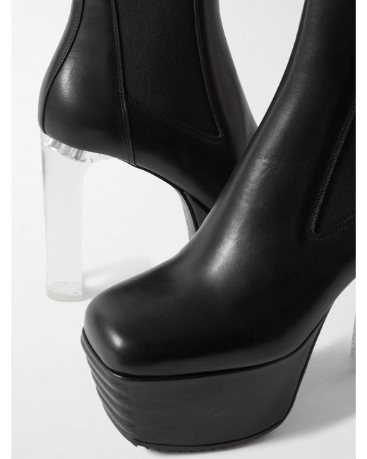 Rick Owens Black Minimal Grill Beatle Leather Platform Ankle Boots