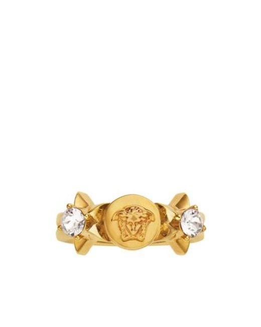 Versace Metallic Logo-Engraved Embellished Ring