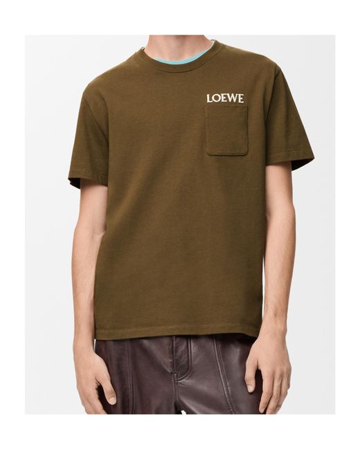 Loewe Green Logo Embroidered Crewneck T-Shirt for men