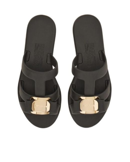 Ferragamo Black Acqua Leather Sandals