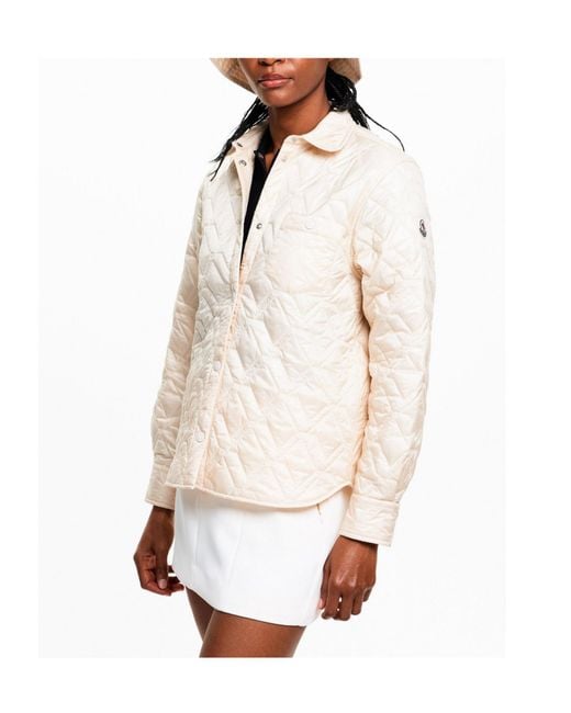 Moncler White Quilted Check Shirt Down Jacket