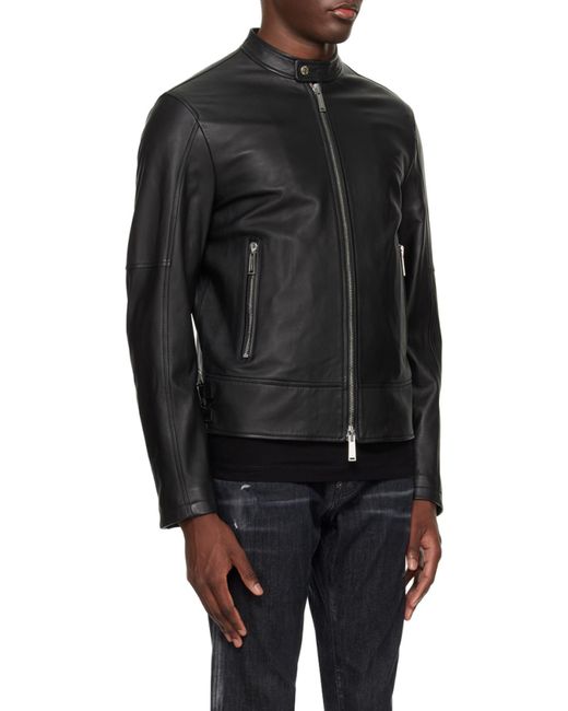 DSquared² Black Two-Way Zip Fastened Biker Jacket for men