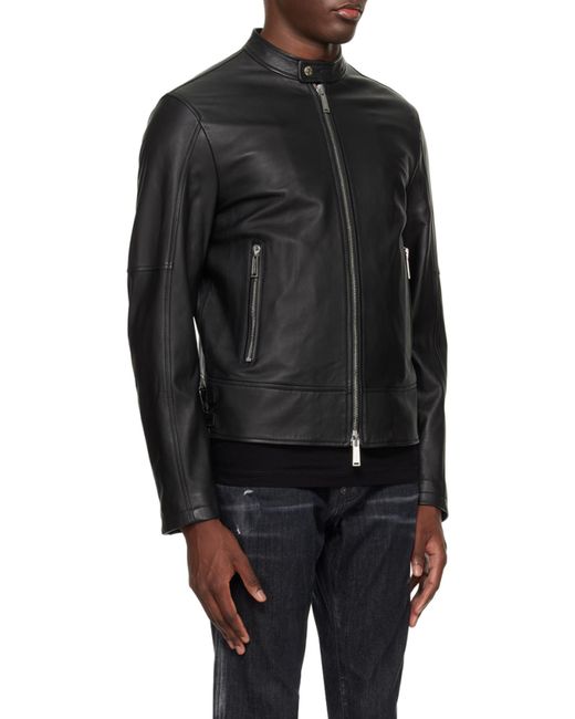 DSquared² Black Two-Way Zip Fastened Biker Jacket for men