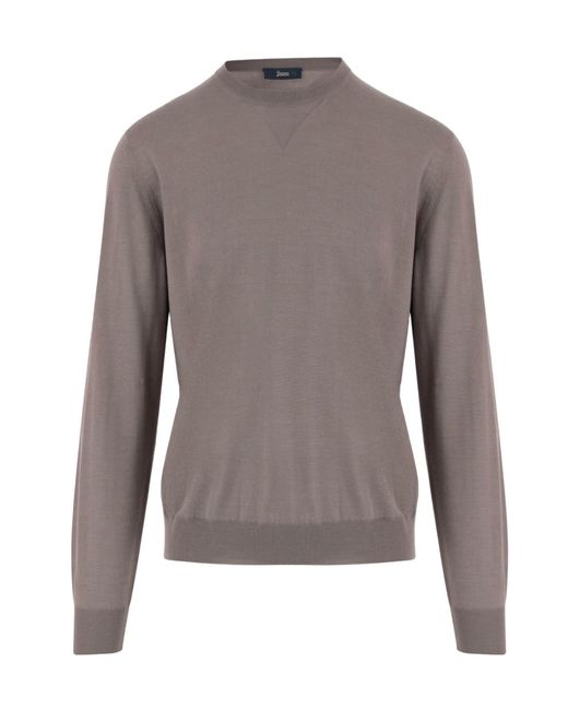 Herno Brown Crewneck Long-Sleeved Jumper for men