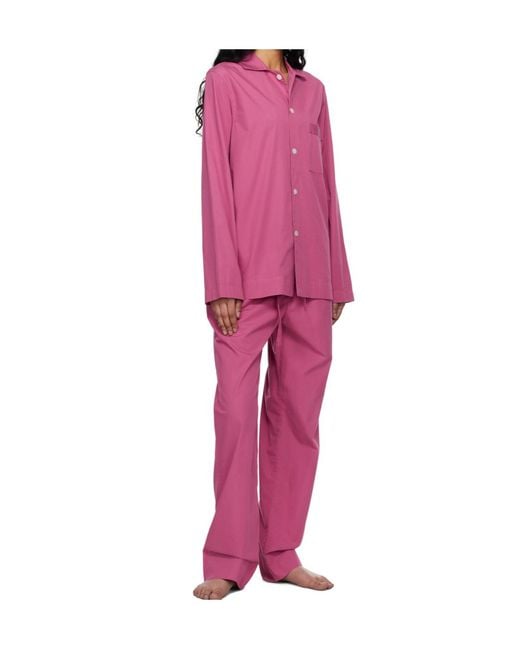 Tekla Pink Poplin Long-Sleeved Pyjama Shirt