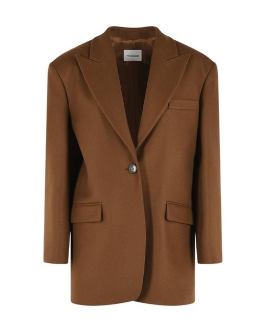 ANDAMANE Brown 'Teresa' Oversize Virgin Wool Blazer