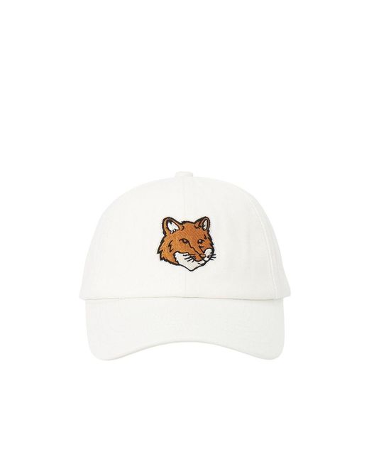 Maison Kitsuné White Embroidered-Logo Patch Cap for men