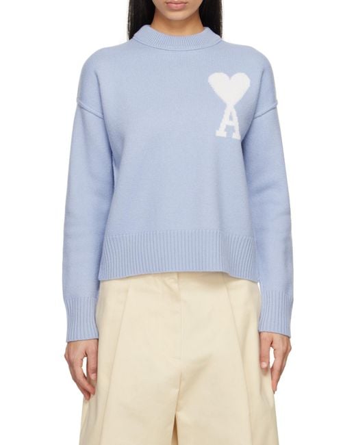 AMI Blue Ami Logo Intarsia Crewneck Jumper for men