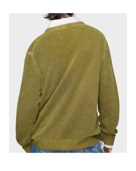 Maison Margiela Green Virgin Wool V-Neck Sweater
