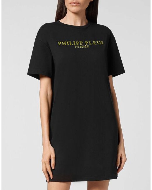 Philipp Plein Black Logo Details T-Shirt Dress