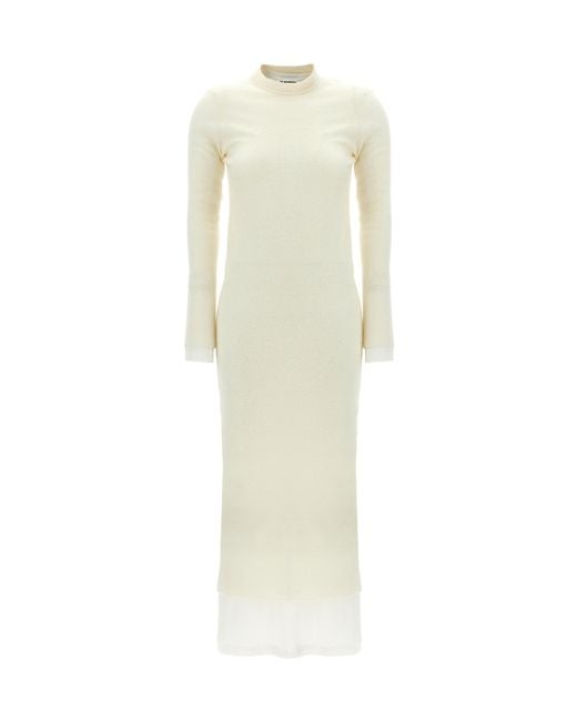 Jil Sander White Crewneck Knitted Maxi Dress