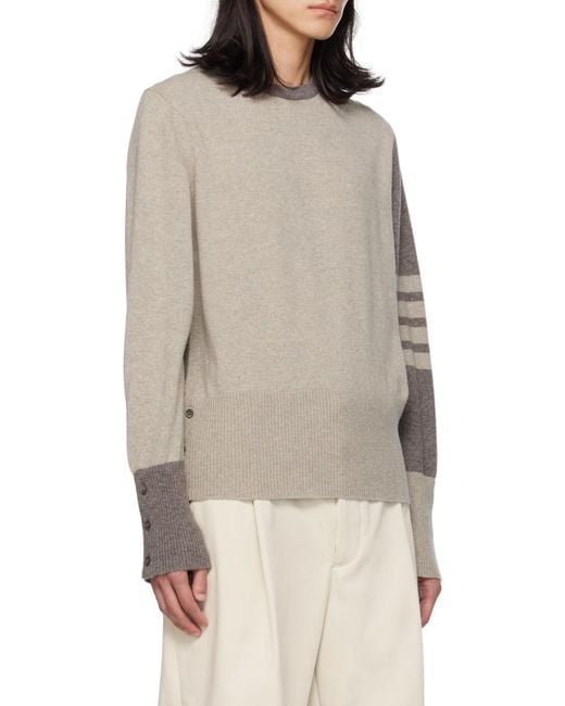Thom Browne Gray Striped Knitted Crewneck Jumper for men