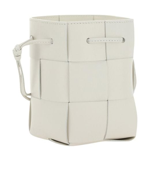 Bottega Veneta White Mini Cassette Bucket Bag