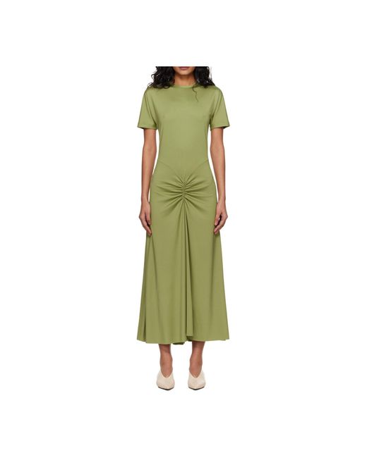 Victoria Beckham Green Gathered Waist Midi Dress With Knotted Detail