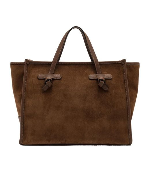 Gianni Chiarini Brown Knotted Buckle Suede Tote Bag